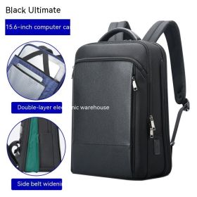 Men's Business Multifunction Usb Backpack (Option: Black leather version)