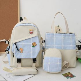 Women's Korean Style Plaid Backpack (Option: Blue Color 2nd Pattern)