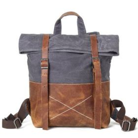 Wear-resistant Oil Wax Canvas Backpack With Top Layer Leather Travel Bag (Color: Light Grey)