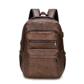 Retro Soft Leather Men's Backpack Fashion Business Travel Computer Bag (Option: Dark Brown)