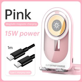 Brand New Intelligent Identification Wireless Charger, Foldable And Adjustable, Wireless Power Bank Charging. Ready In Stock. (Color: pink)