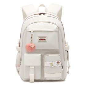 Student Schoolbag Large Capacity Computer Backpack (Option: Milky White With Pink Fur Ball)