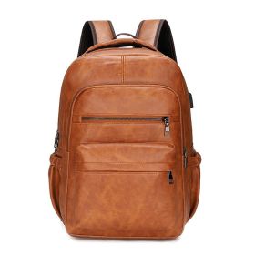 Retro Soft Leather Men's Backpack Fashion Business Travel Computer Bag (Option: Light Brown)