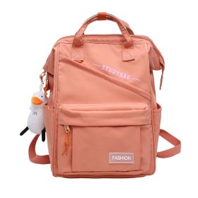 Solid Color Backpack Large Capacity Schoolbag (Option: Bright Pink-With Duck Pendant)