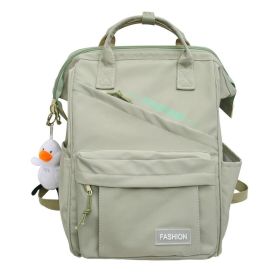 Solid Color Backpack Large Capacity Schoolbag (Option: Green-With Duck Pendant)